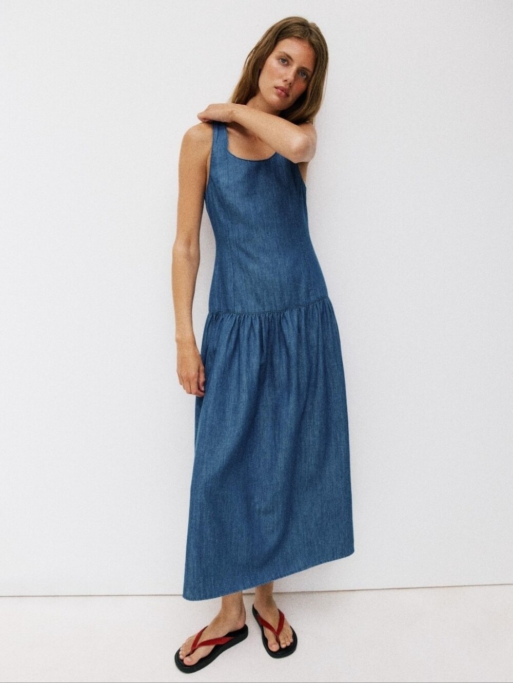 NWT Zara Denim Drop Waist Dress